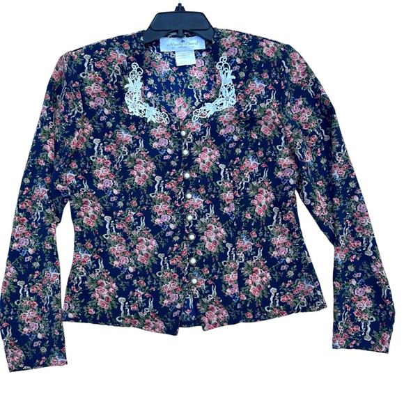 Vintage Randy Pantel Victorian Flower Print Button Front Shirt, Lace, Size 6 - Picture 1 of 11
